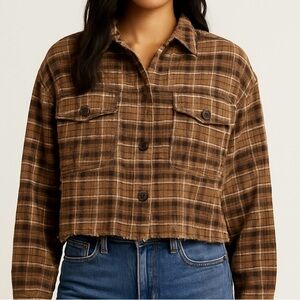 NWOT..Cato Tan and Black Plaid Cropped Fringe Jacket 22W/24W